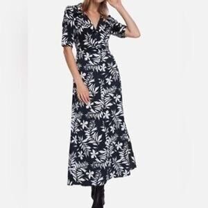 Tucker Floral Short Sleeve Floral Maxi Dress Women's Black White Size Small